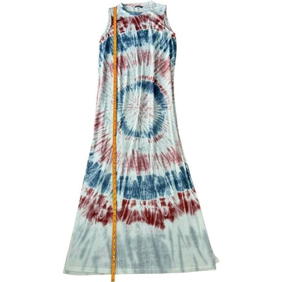 SHEIN Sleeveless Red Blue Tie Dye Split Hem Crewneck Pullover Maxi Dress. Large. - Picture 5 of 8
